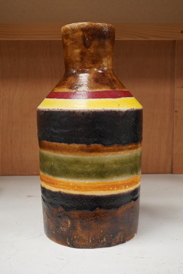 Guido Gamobone (Italian 1909-1969), a large multi coloured striped glazed earthenware vase signed,38cm high